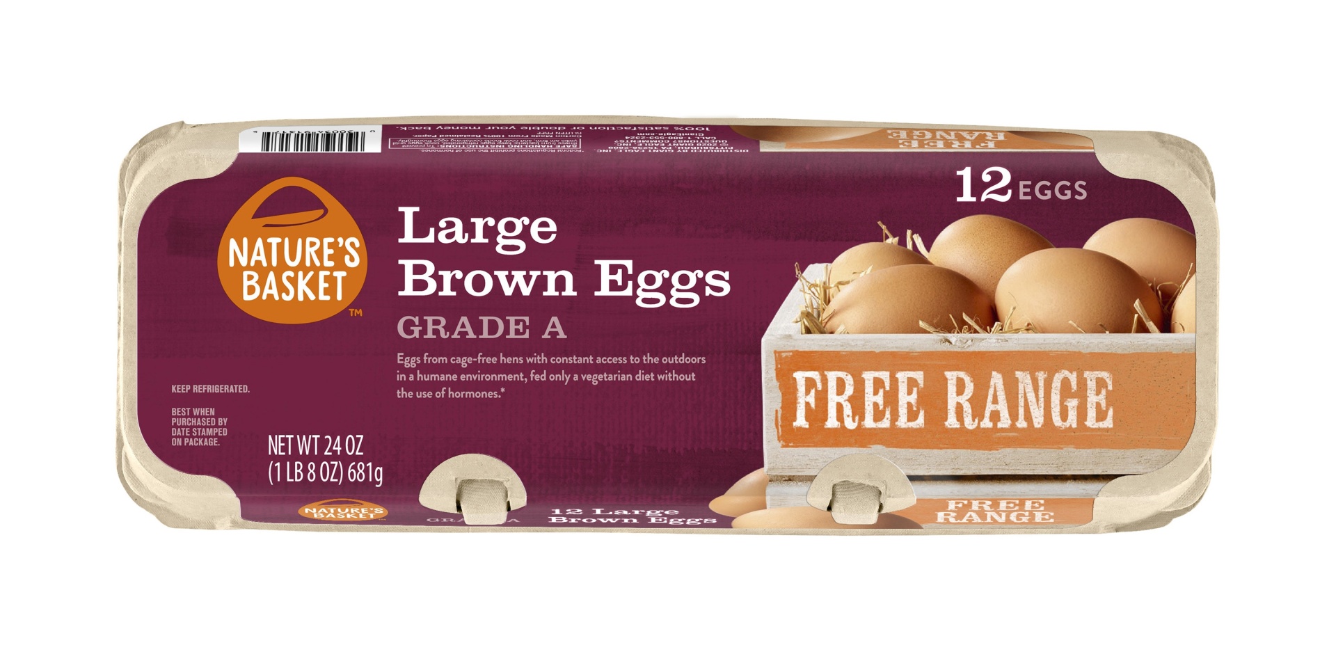 slide 1 of 1, Nature's Basket Large Eggs, Free Range, Brown, Grade A, Dozen - 1 doz, 1 doz
