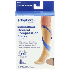 TopCare Firm Support Medical Beige Closed-Toe Below Knee Compression Socks - Large