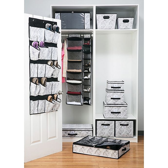 slide 3 of 3, Simplify Non-Woven 20-Pocket Over-the-Door Hanging Shoe Organizer - White Marble, 1 ct