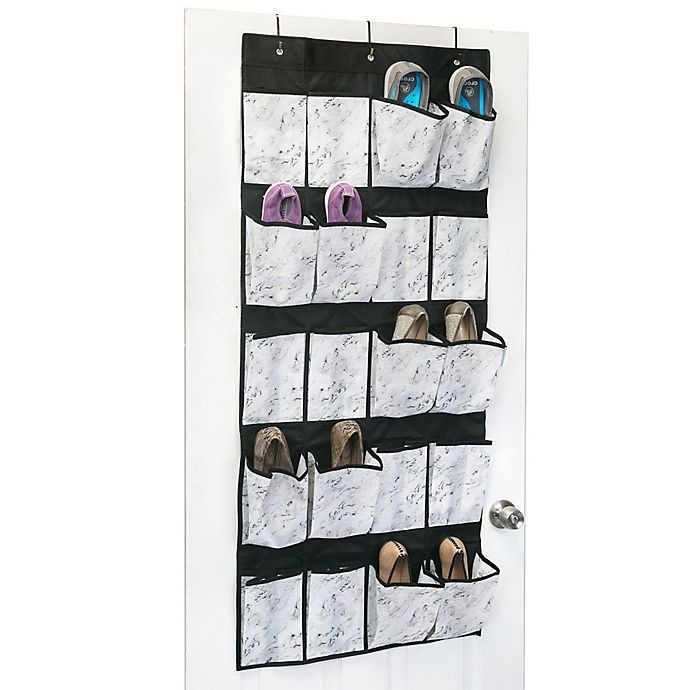 slide 1 of 3, Simplify Non-Woven 20-Pocket Over-the-Door Hanging Shoe Organizer - White Marble, 1 ct