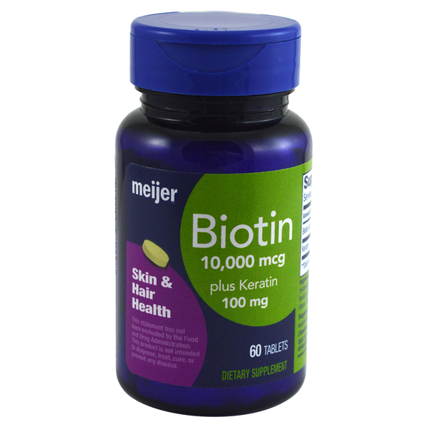 slide 1 of 3, Meijer Biotin 10,000 mcg plus Keratin 100 mg, 60 ct