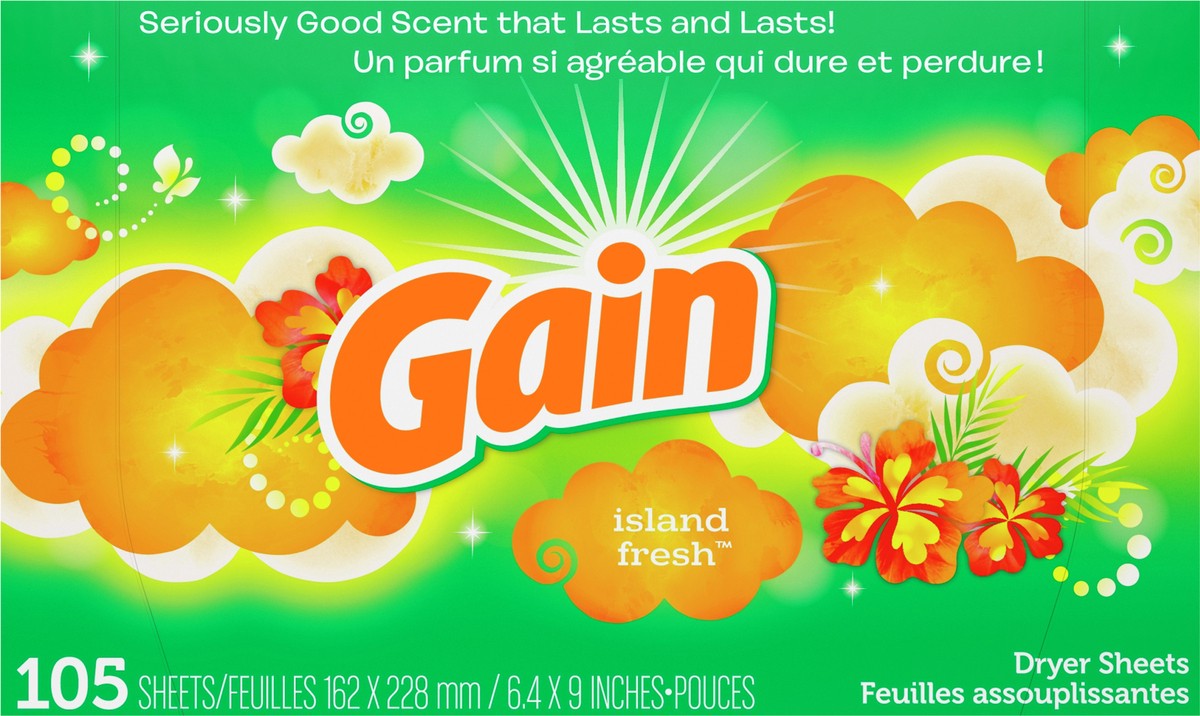 slide 2 of 3, Gain Dryer Sheets, Island Fresh Scent, 105 count, 105 ea