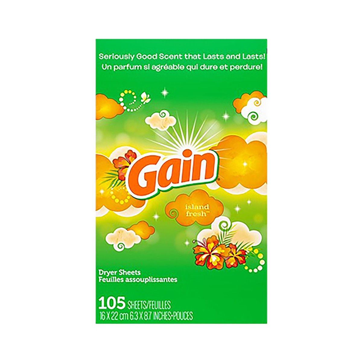 slide 1 of 3, Gain Dryer Sheets, Island Fresh Scent, 105 count, 105 ea