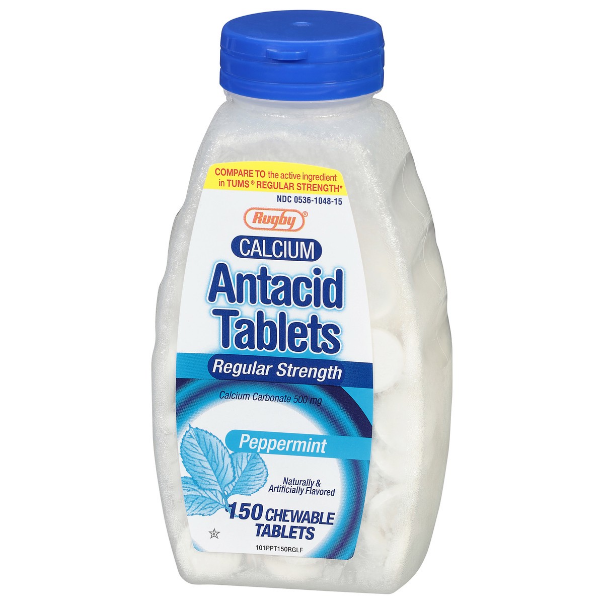 slide 4 of 4, Rugby 500 mg Regular Strength Calcium Peppermint Antacid 150 Tablets, 150 ct