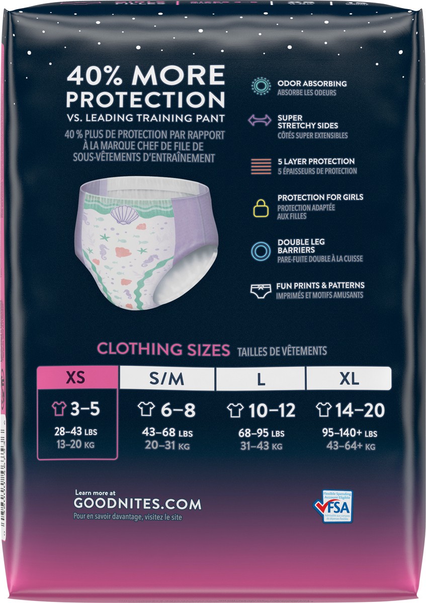 slide 6 of 9, GoodNites Girls' Nighttime Bedwetting Underwear, Size Extra Small (28-43 lbs), 15 Ct, 15 cnt