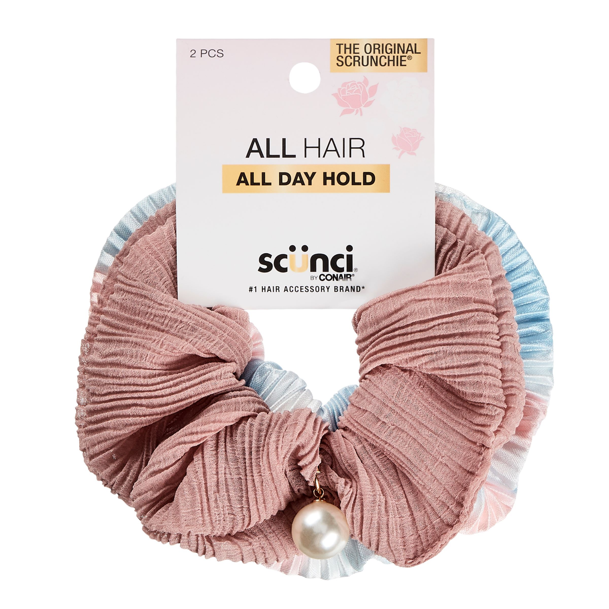 slide 1 of 5, scünci Scunci Print & Plain White Pearl Scrunchies, 2 Ct, 2 ct