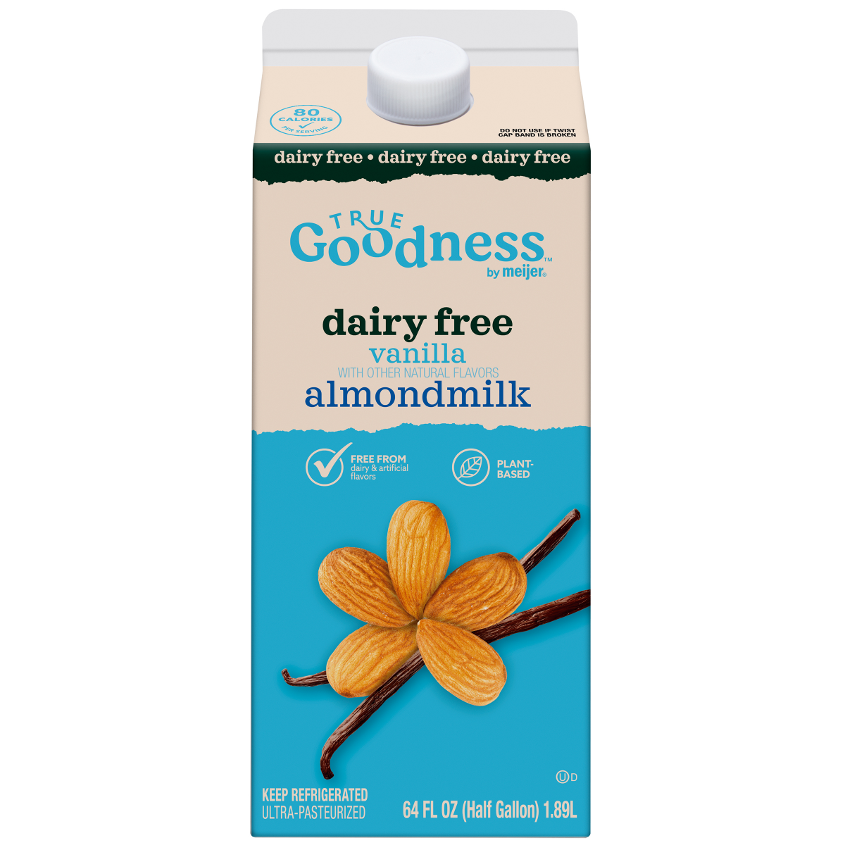 slide 1 of 3, True Goodness by Meijer Vanilla Dairy Free Almond Milk 64 OZ, 64 fl oz