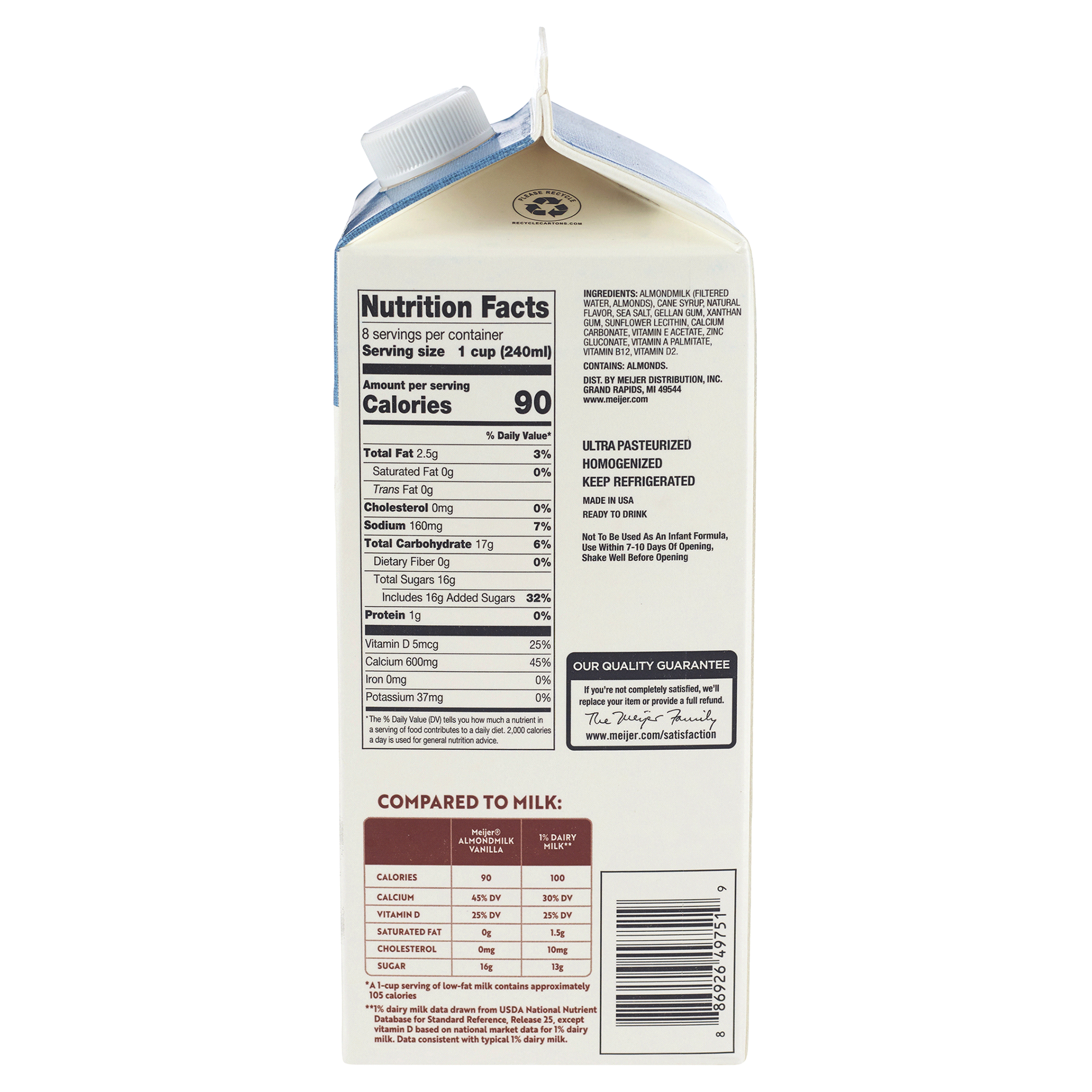 slide 9 of 9, Meijer Vanilla Almond Milk, 64 fl oz