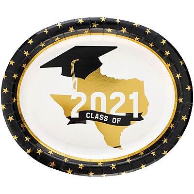 slide 1 of 1, Destination Holiday Class Of 2021 Graduation Oval Paper Plates, 8 ct