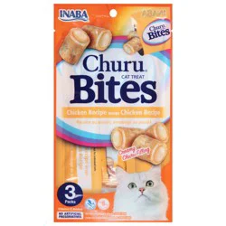 Inaba Churu Bites For Cats, Soft/Chewy Baked Chicken Wrapped Churu Filled Cat Treats with Vitamin E, 3 x 0.35 oz