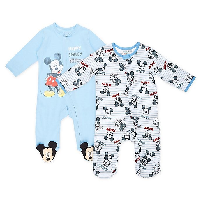 slide 1 of 3, Disney Newborn Mickey Mouse Footies - Heather Blue, 2 ct