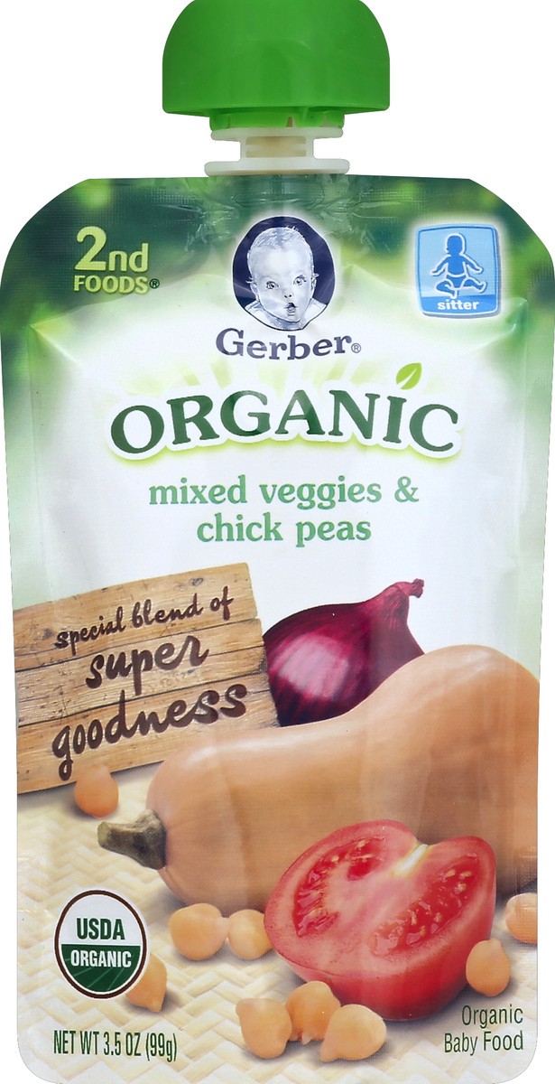 slide 2 of 2, Gerber Organic 2nd Foods Baby Food, Mixed Veggies & Chickpeas, 3.5 oz