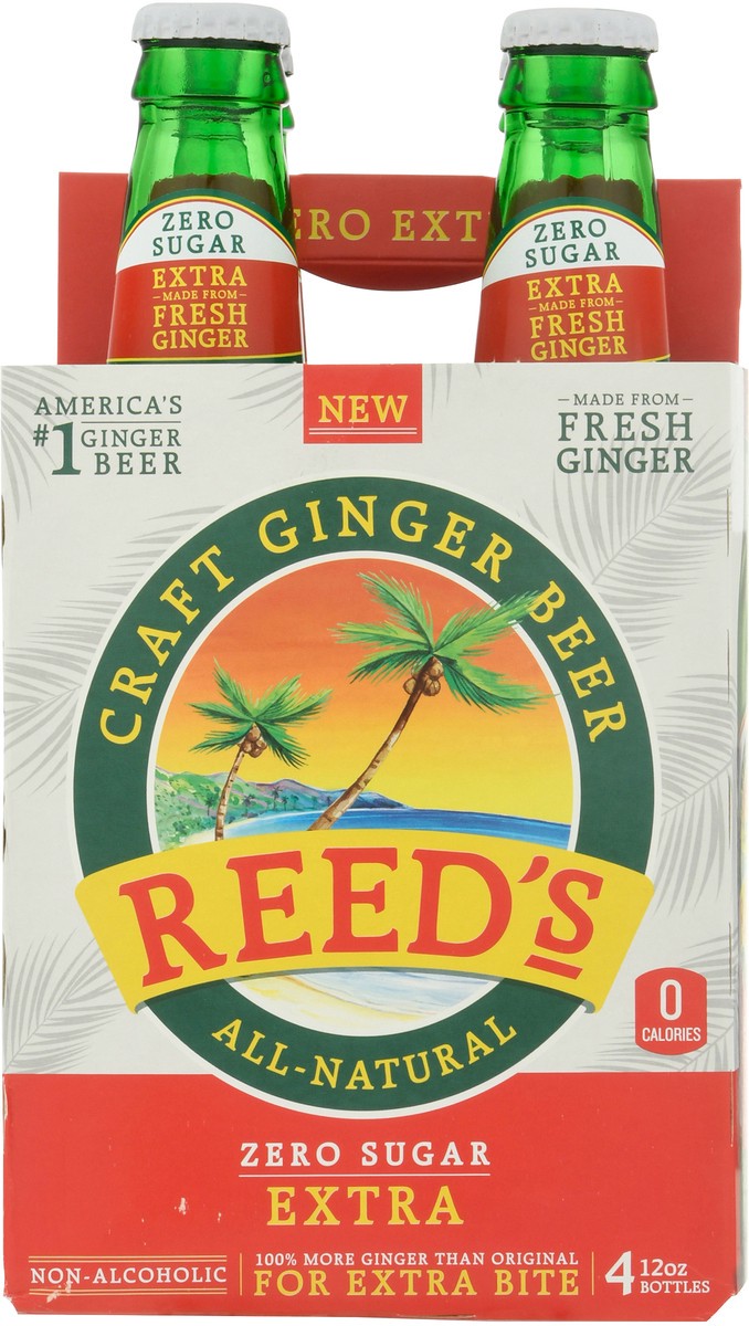 slide 10 of 14, Reed's Zero Sugar Extra Craft Ginger Beer - 4 ct, 4 ct