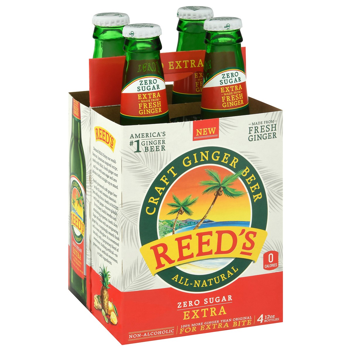 slide 14 of 14, Reed's Zero Sugar Extra Craft Ginger Beer - 4 ct, 4 ct