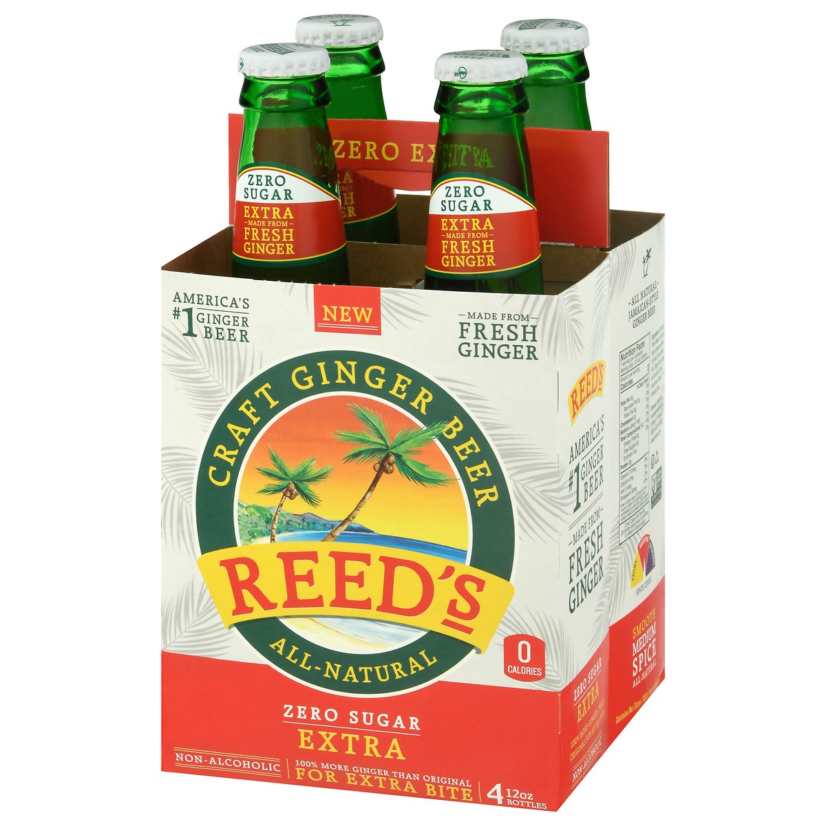 slide 2 of 14, Reed's Zero Sugar Extra Craft Ginger Beer - 4 ct, 4 ct