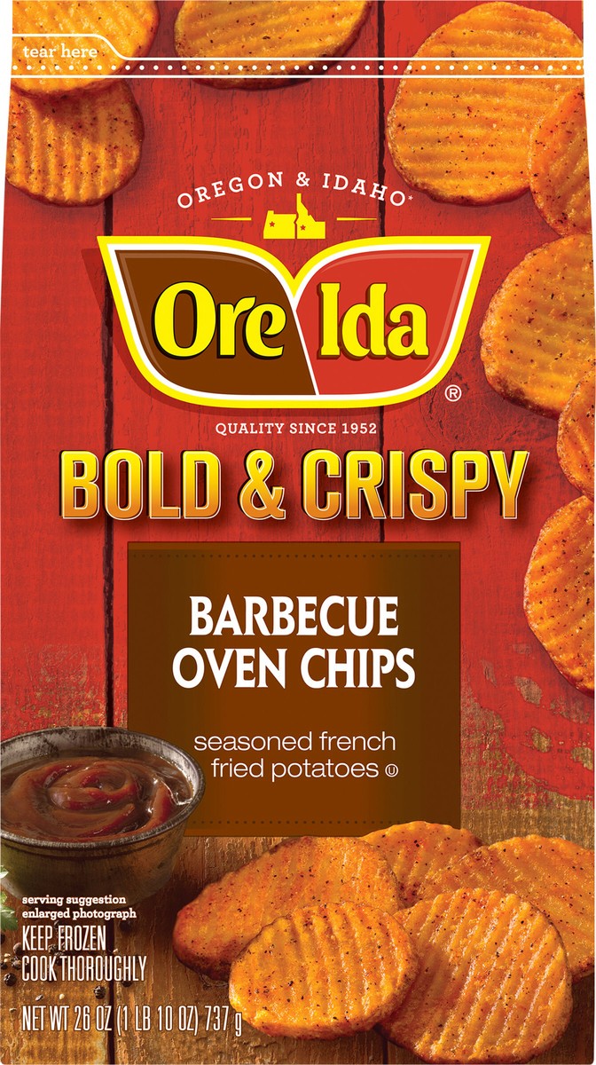 slide 11 of 13, Ore-Ida(r) Bold & Crispy Barbecue Oven Chips Seasoned French Fried Potatoes 26 oz. Bag, 26 oz