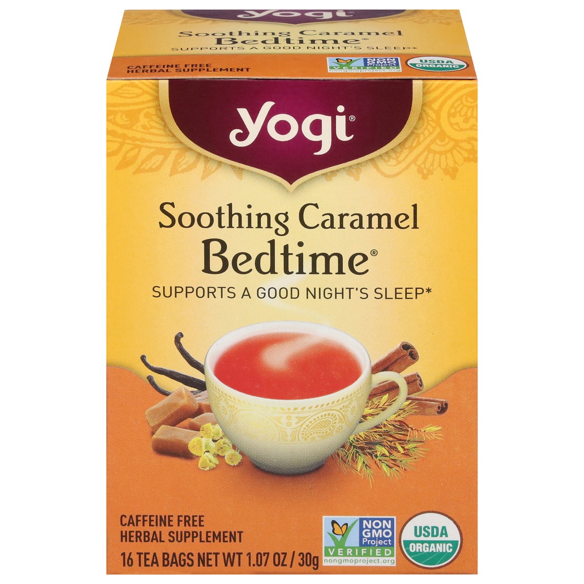 slide 1 of 5, Yogi Bedtime Soothing Caramel Herbal Tea 16 Tea Bags, 16 ct