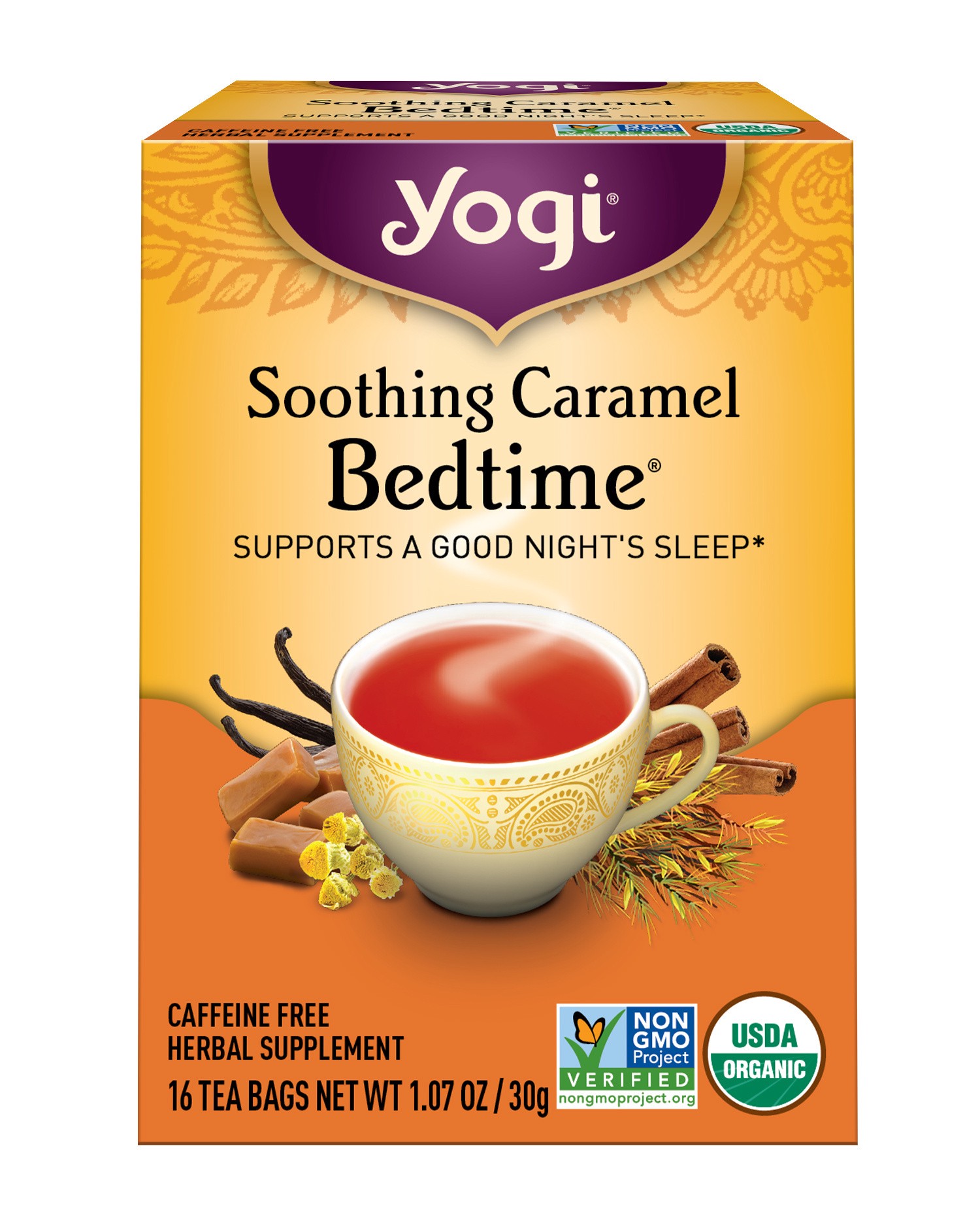 slide 1 of 5, Yogi Tea Soothing Caramel Bedtime, Caffeine-Free Herbal Tea Bags, 16 Count, 16 ct