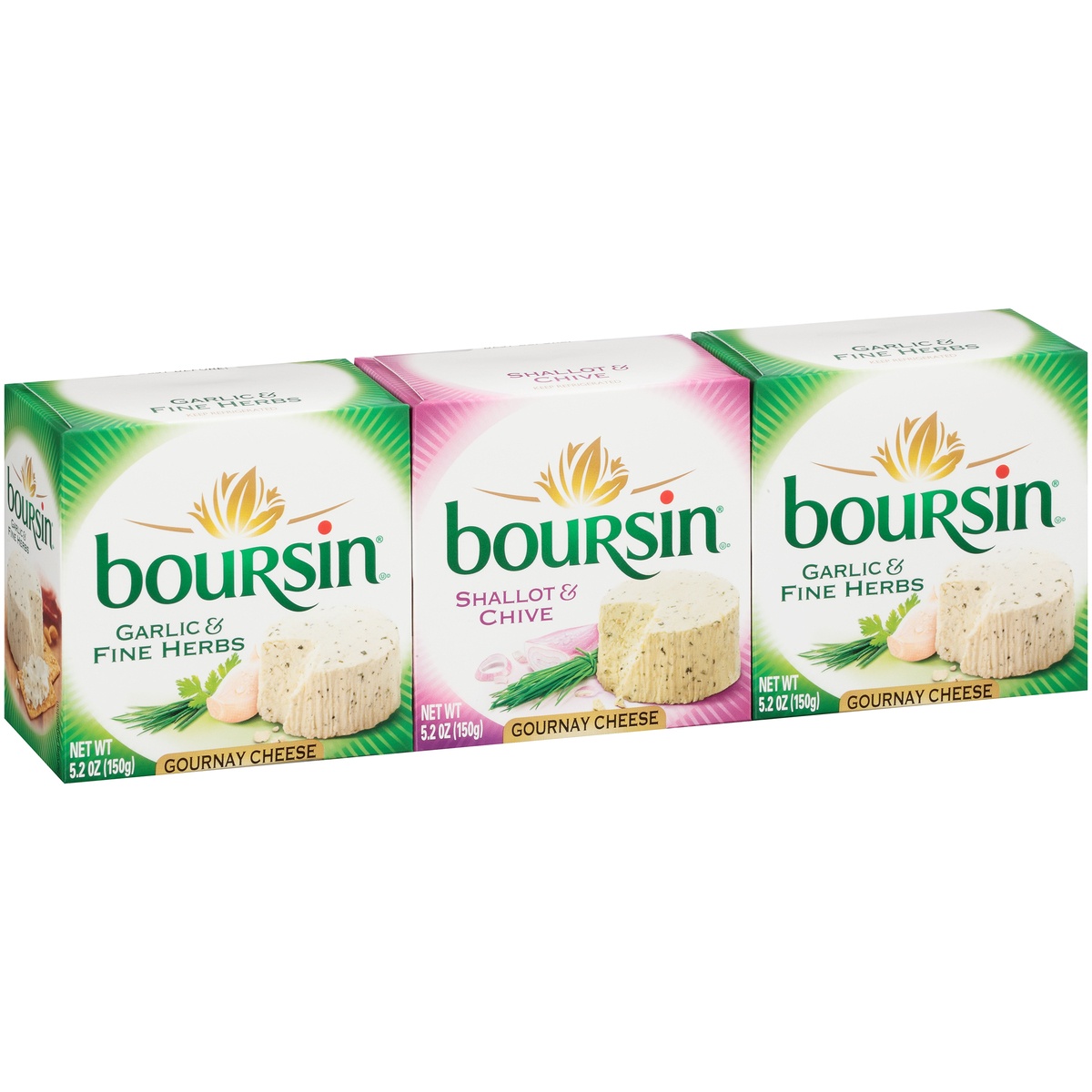 slide 2 of 6, Boursin Garlic & Fine Herbs + Shallot & Chive Gournay Cheese Variety Pack, 3 ct; 5.2 oz