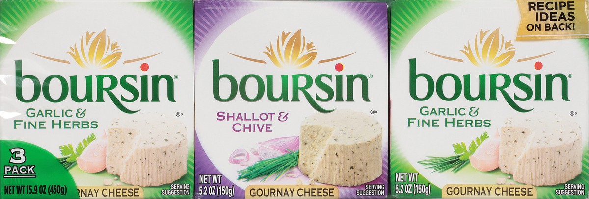 slide 4 of 15, Boursin Garlic & Fine Herbs/Shallot & Chive Gournay Cheese 3 ea, 3 ct