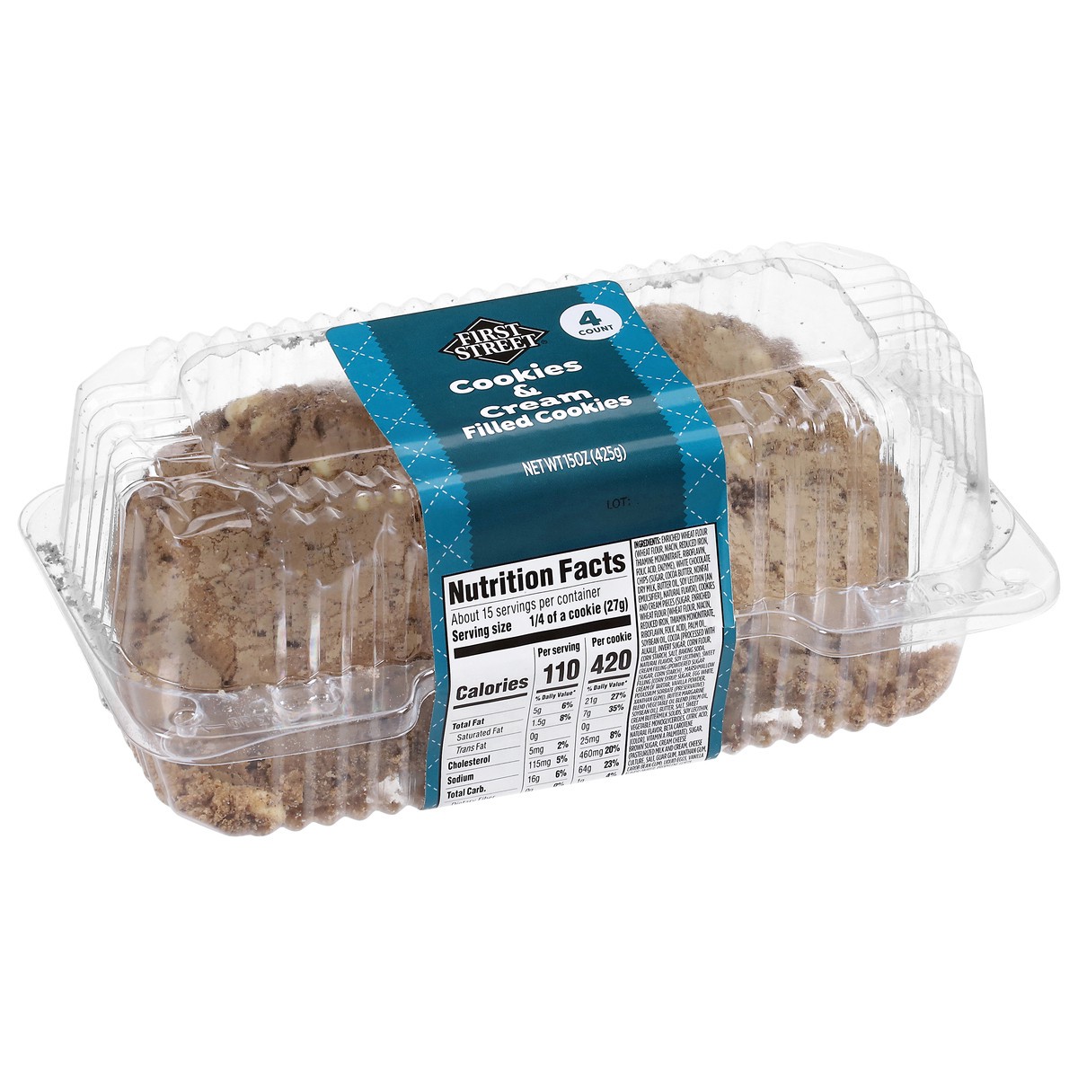 slide 2 of 4, First Street Cookies & Cream Filled Cookies, 16 oz