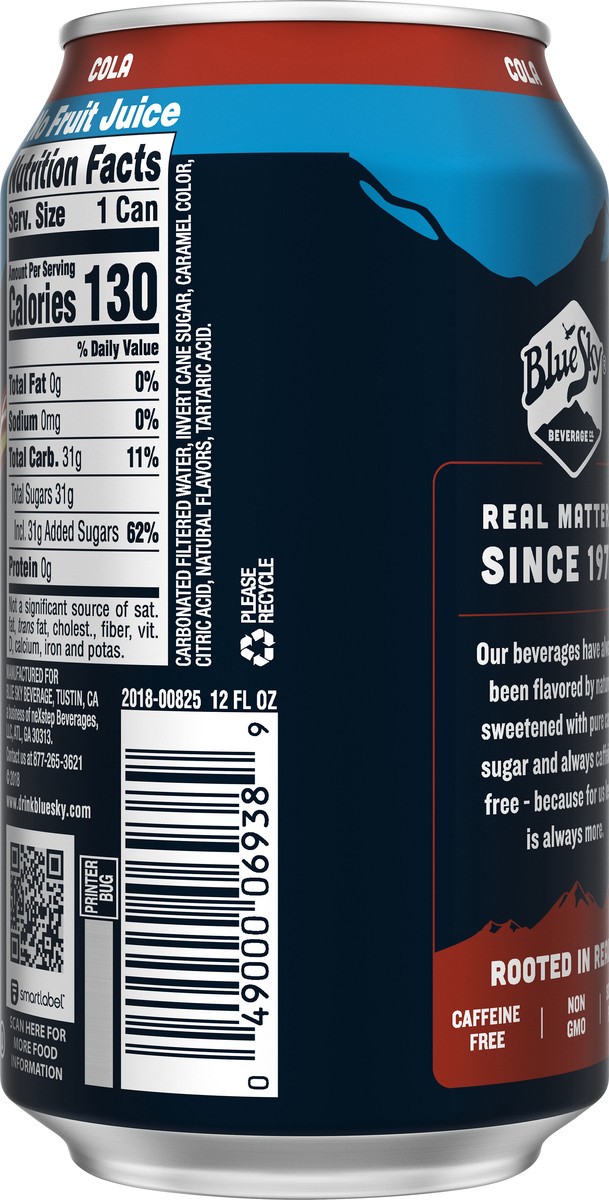 slide 8 of 8, Blue Sky Cane Sugar Cola Soda 12 oz, 12 oz