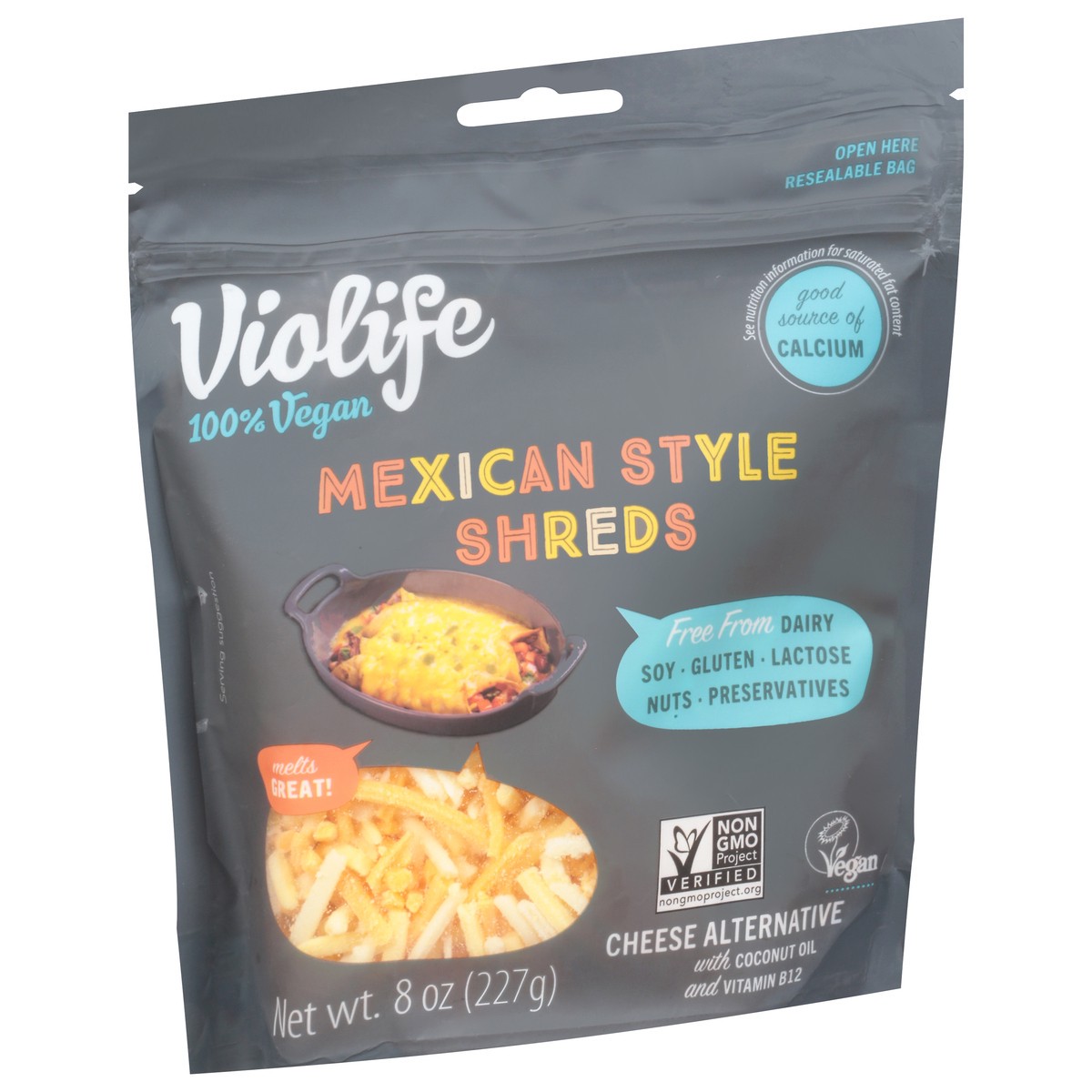 slide 7 of 9, Violife Just like Mexican Style Shreds Shredded Cheese, Dairy-Free Vegan 8 oz Pack, 8 oz
