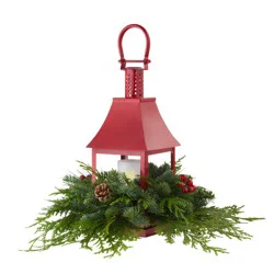 Bloom Haus Red Lantern Floral Arragement Centerpiece