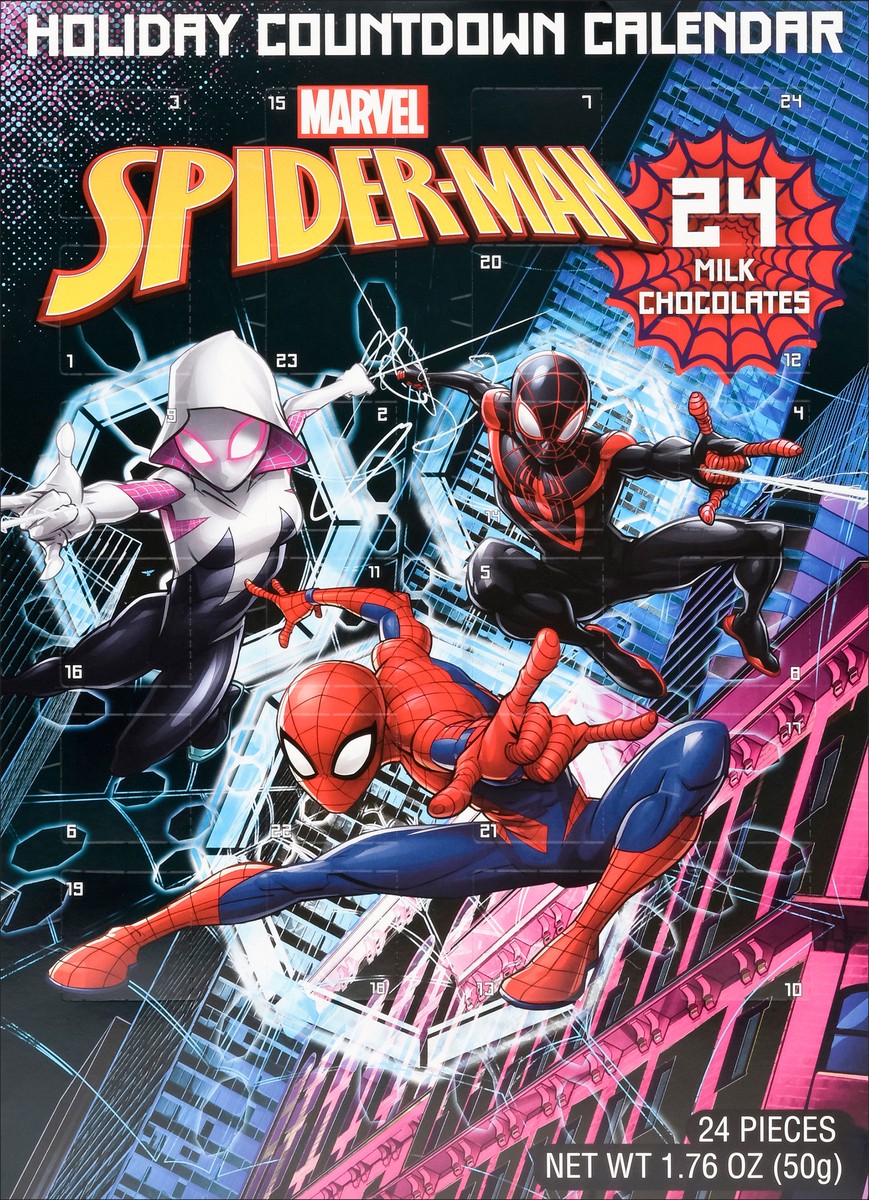 slide 1 of 9, Spider-Man Holiday Countdown Calendar Milk Chocolates 24 ea, 1.76 oz