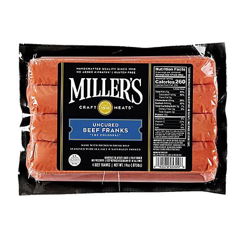 slide 1 of 1, Millers The Colossal Beef Franks 4 Count - 14 Oz, 14 oz