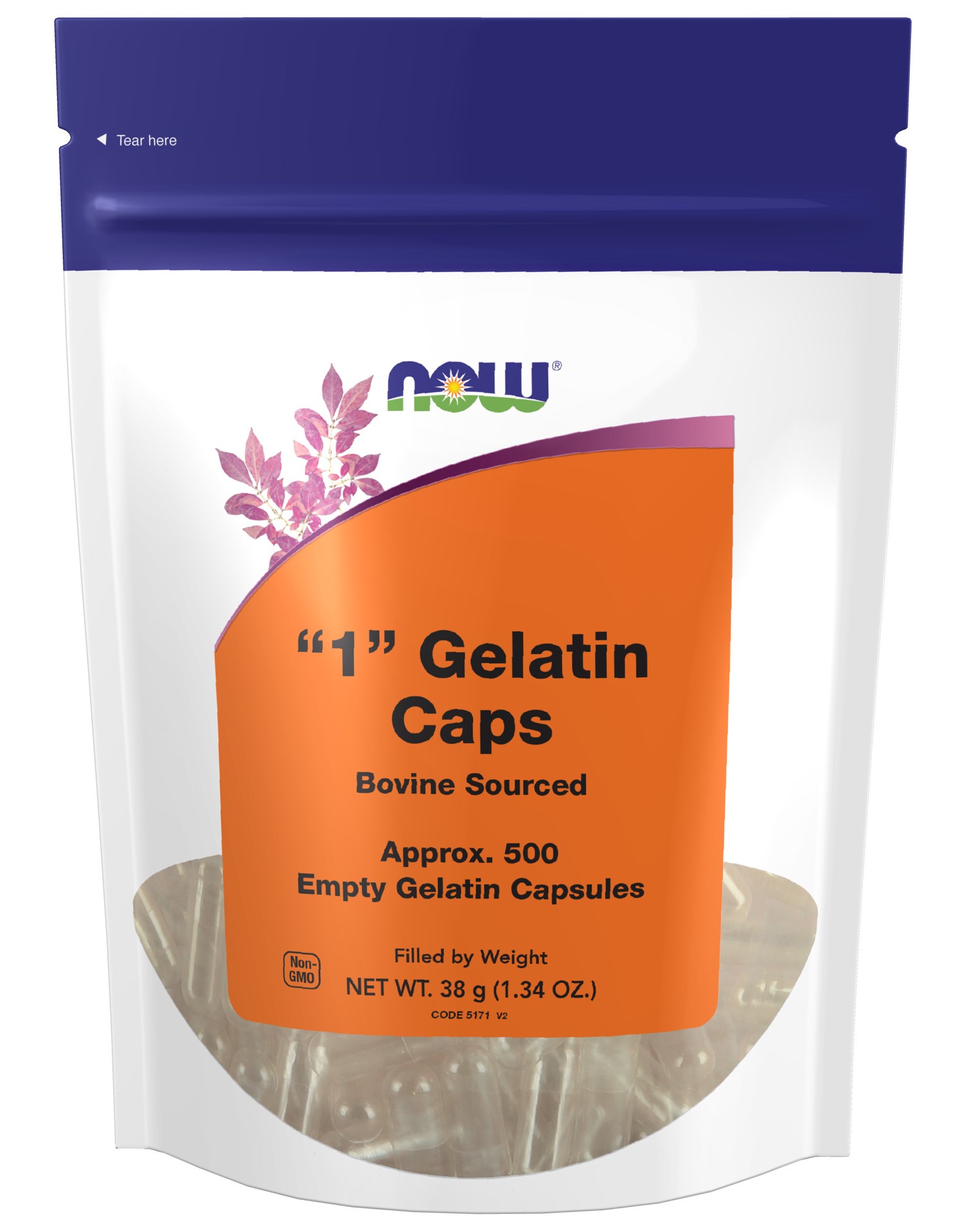 slide 1 of 3, NOW Empty Capsules, Gelatin, #1 - 500 gel caps, 500 ct