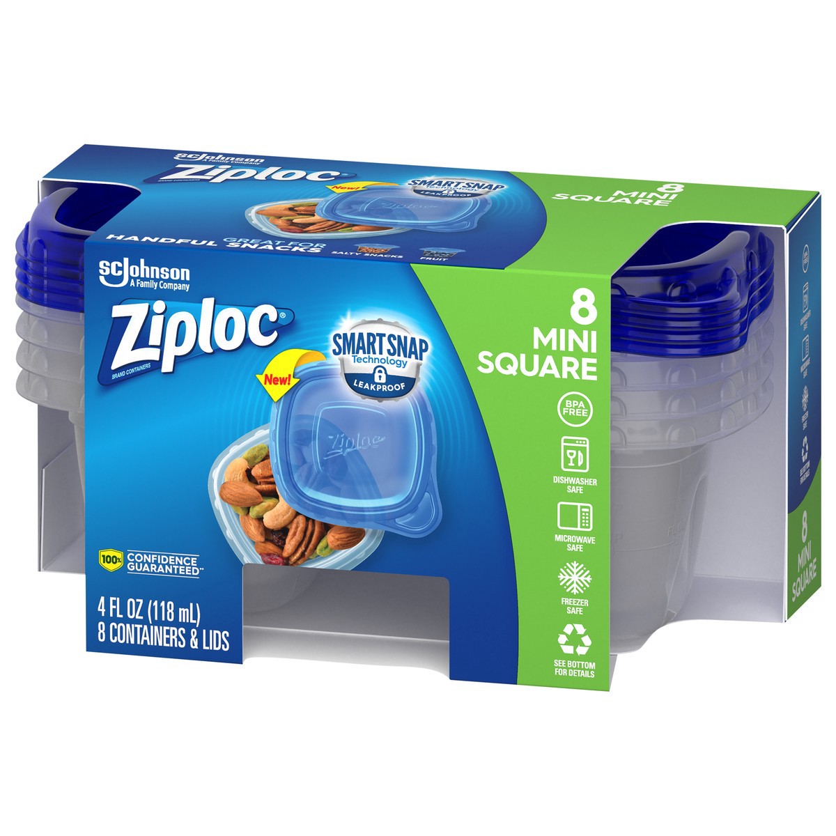 slide 2 of 5, Ziploc Brand, Food Storage Containers with Lids, Smart Snap Technology, Mini Square, 8 ct, 8 ct