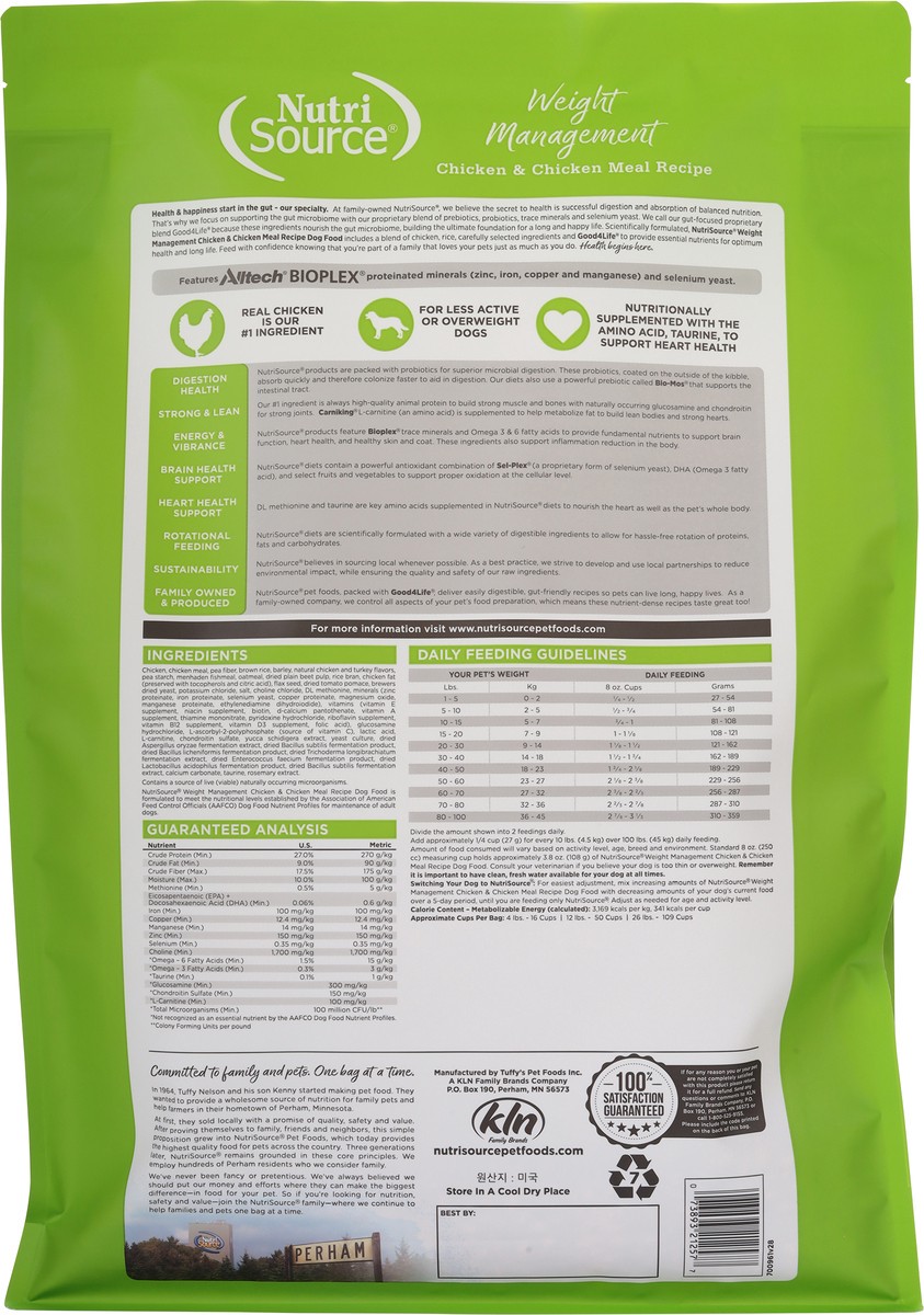 slide 6 of 15, NutriSource with Wholesome Grains Weight Management Chicken & Chicken Meal Recipe Dog Food 12 lb, 12 lb
