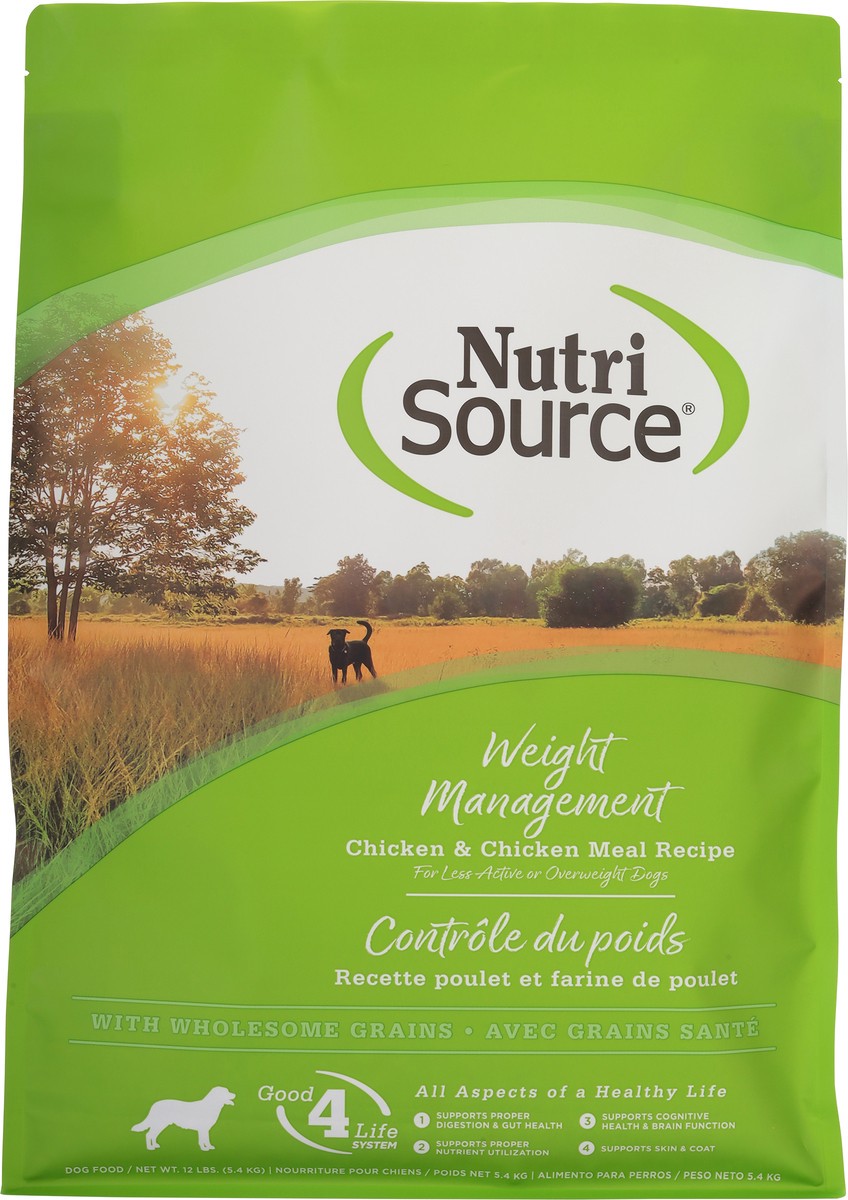 slide 4 of 15, NutriSource with Wholesome Grains Weight Management Chicken & Chicken Meal Recipe Dog Food 12 lb, 12 lb