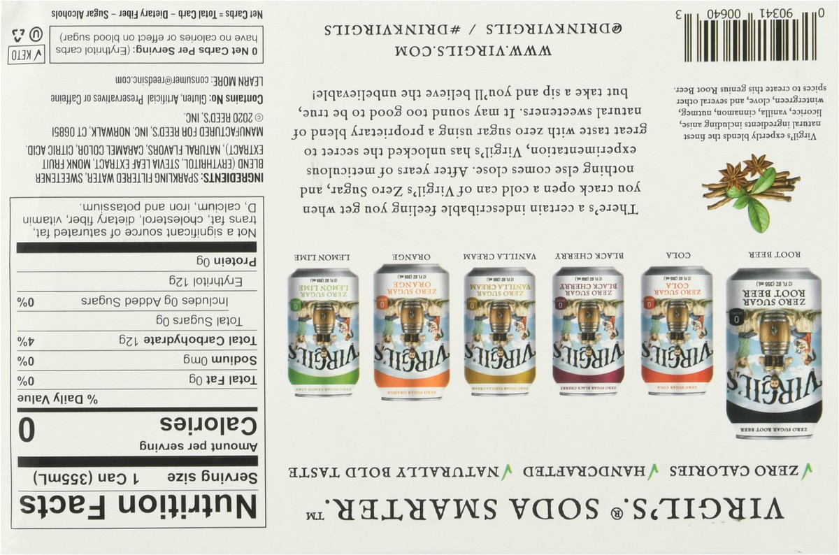 slide 4 of 9, Virgil's 6 Pack Zero Sugar Root Beer 6 ea, 6 ct