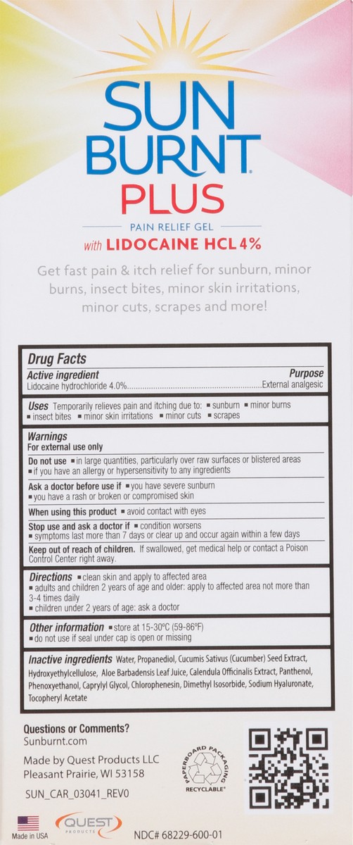 slide 6 of 9, SunBurnt Plus Pain Relief Gel with Lidocaine HCL 4% 4 oz, 4 oz