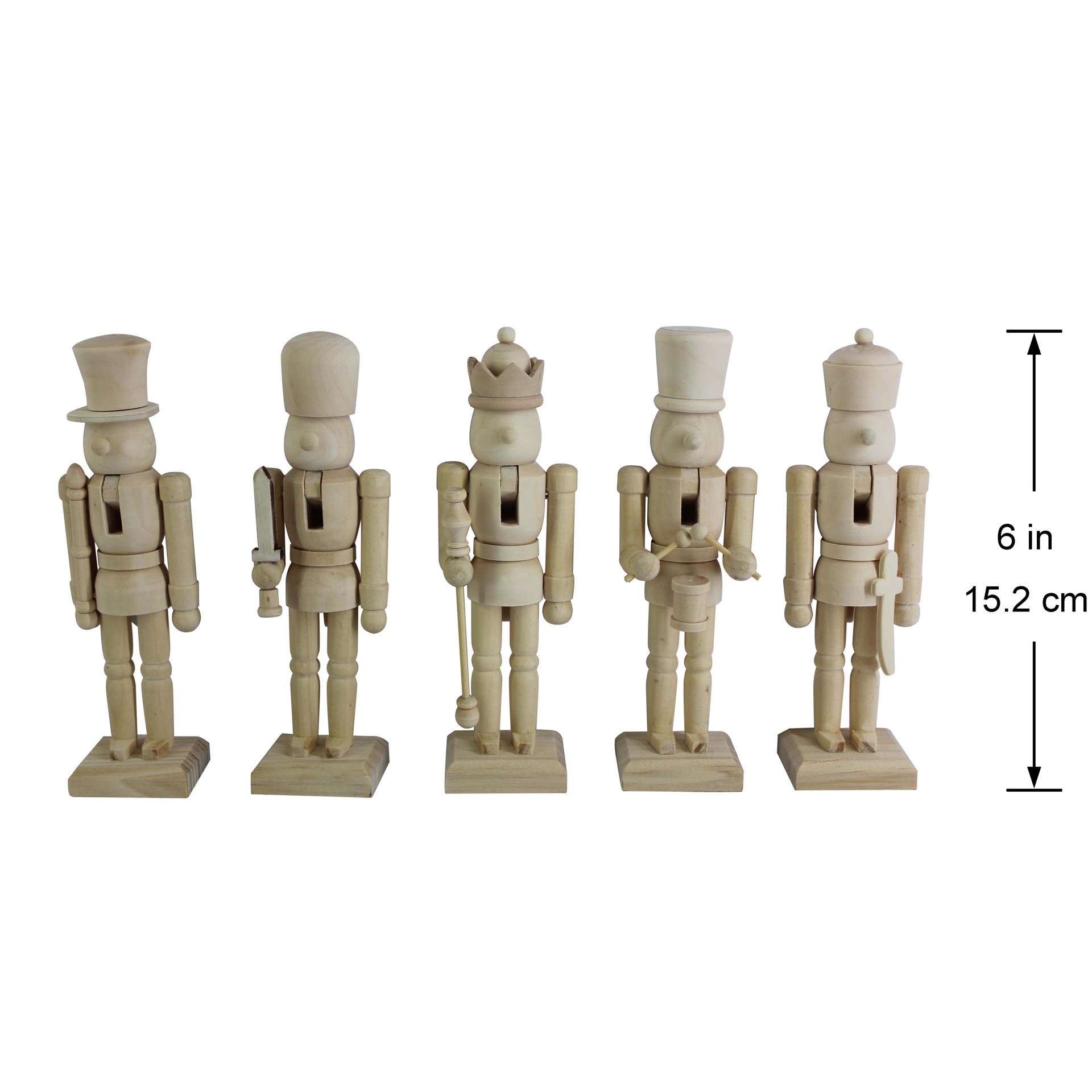slide 2 of 5, 6" Classic 5 Piece Diy Pinewood Nutcracker Set By Make Market, 5 ct