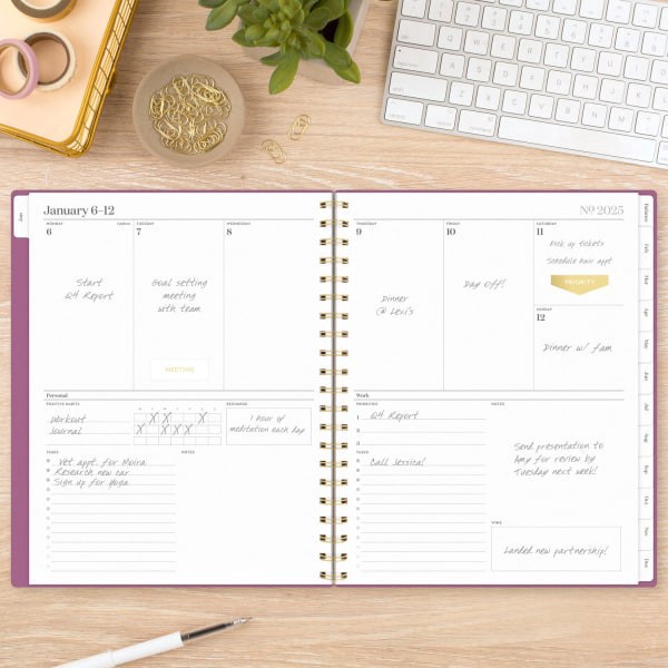 slide 3 of 9, 2025 Cambridge Workstyle Balance Weekly/Monthly Planner, 8-1/2"" X 11"", Red Violet, January To December, 1 ct