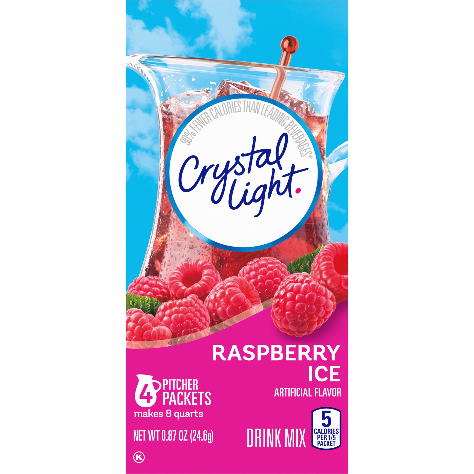 slide 4 of 5, Crystal Light Raspberry Ice Artificially Flavored Powdered Drink Mix, 4 ct Pitcher Packets, 0.87 oz