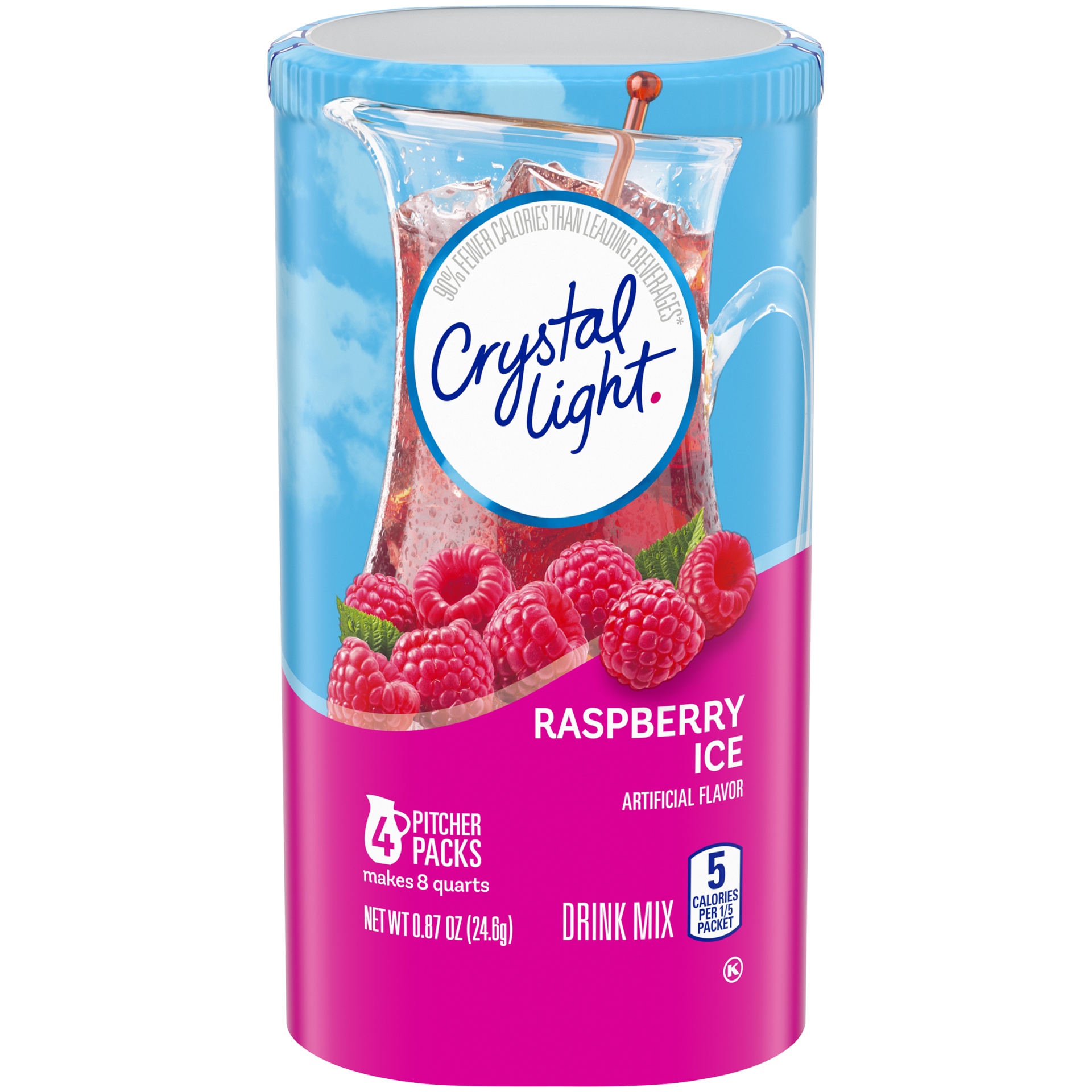 slide 1 of 8, Crystal Light Raspberry Ice Artificially Flavored Powdered Drink Mix Pitcher, 0.87 oz