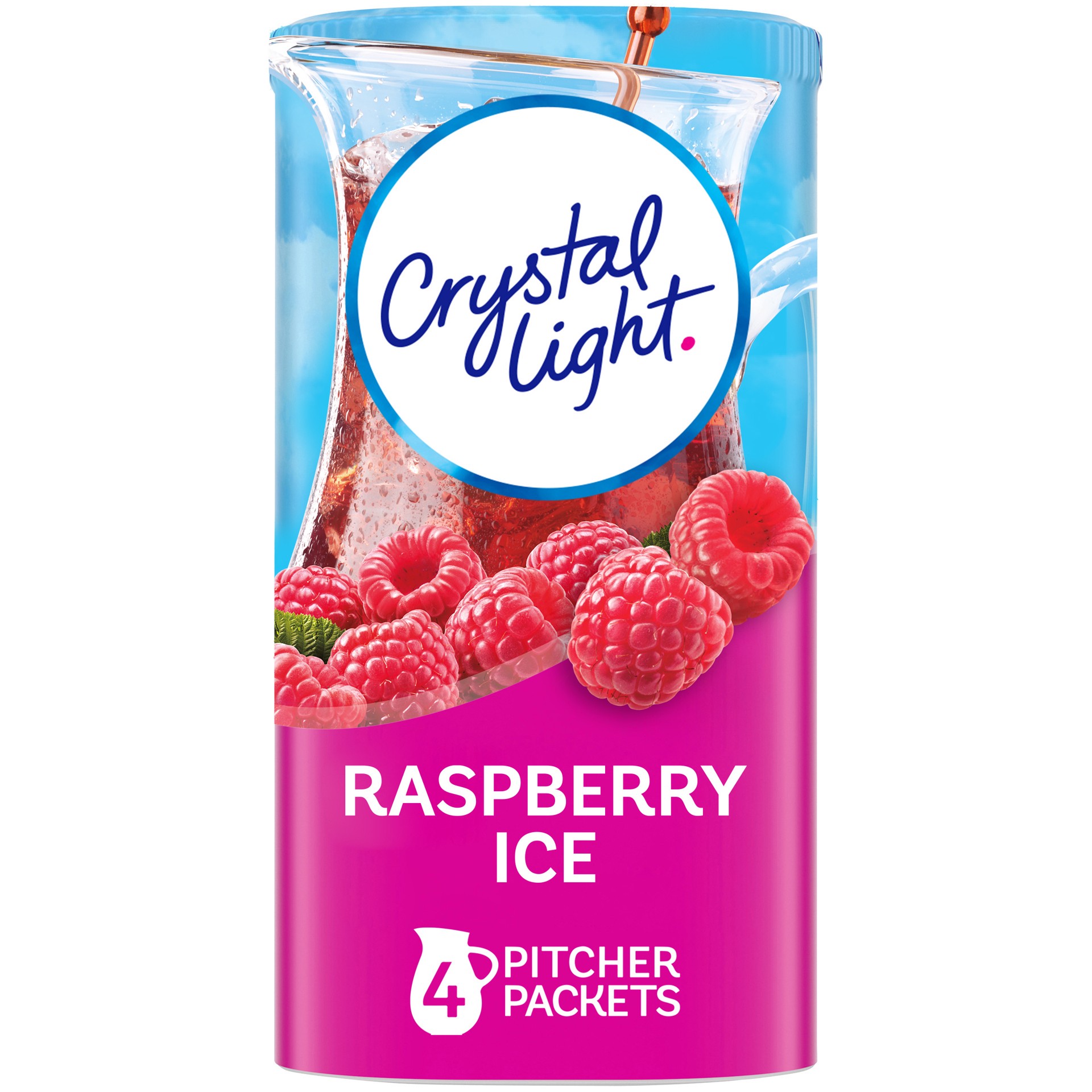 slide 1 of 5, Crystal Light Raspberry Ice Artificially Flavored Powdered Drink Mix, 4 ct Pitcher Packets, 0.87 oz