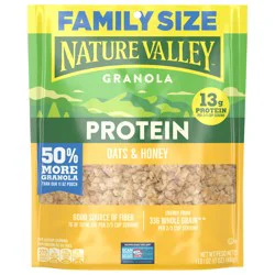 Nature Valley Protein Granola, Oats and Honey Granola, Resealable Snack Pouch, Family Size, 17 oz