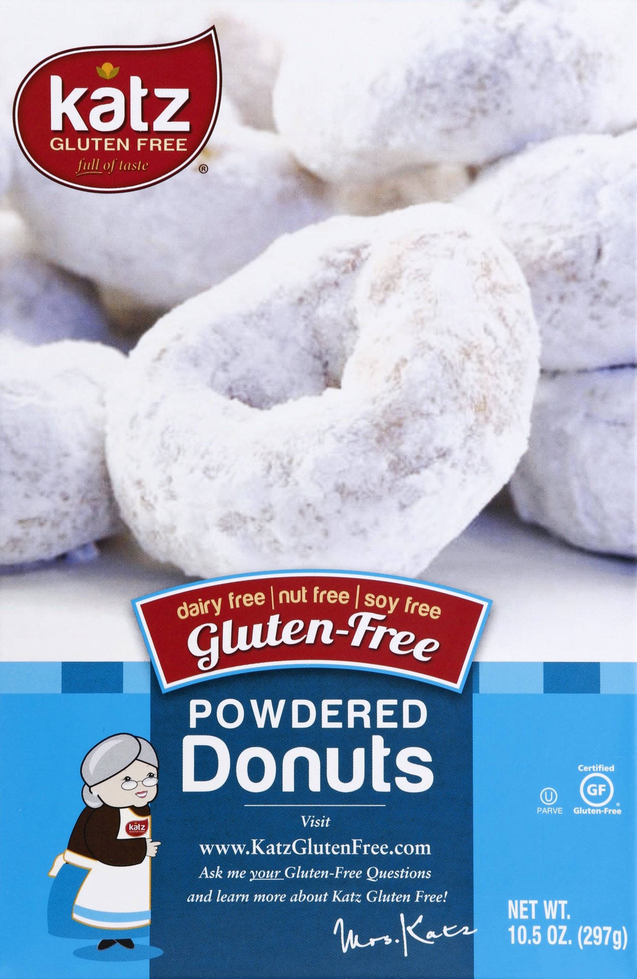 slide 1 of 1, Katz Gluten Free Powdered Donuts, 1 ct