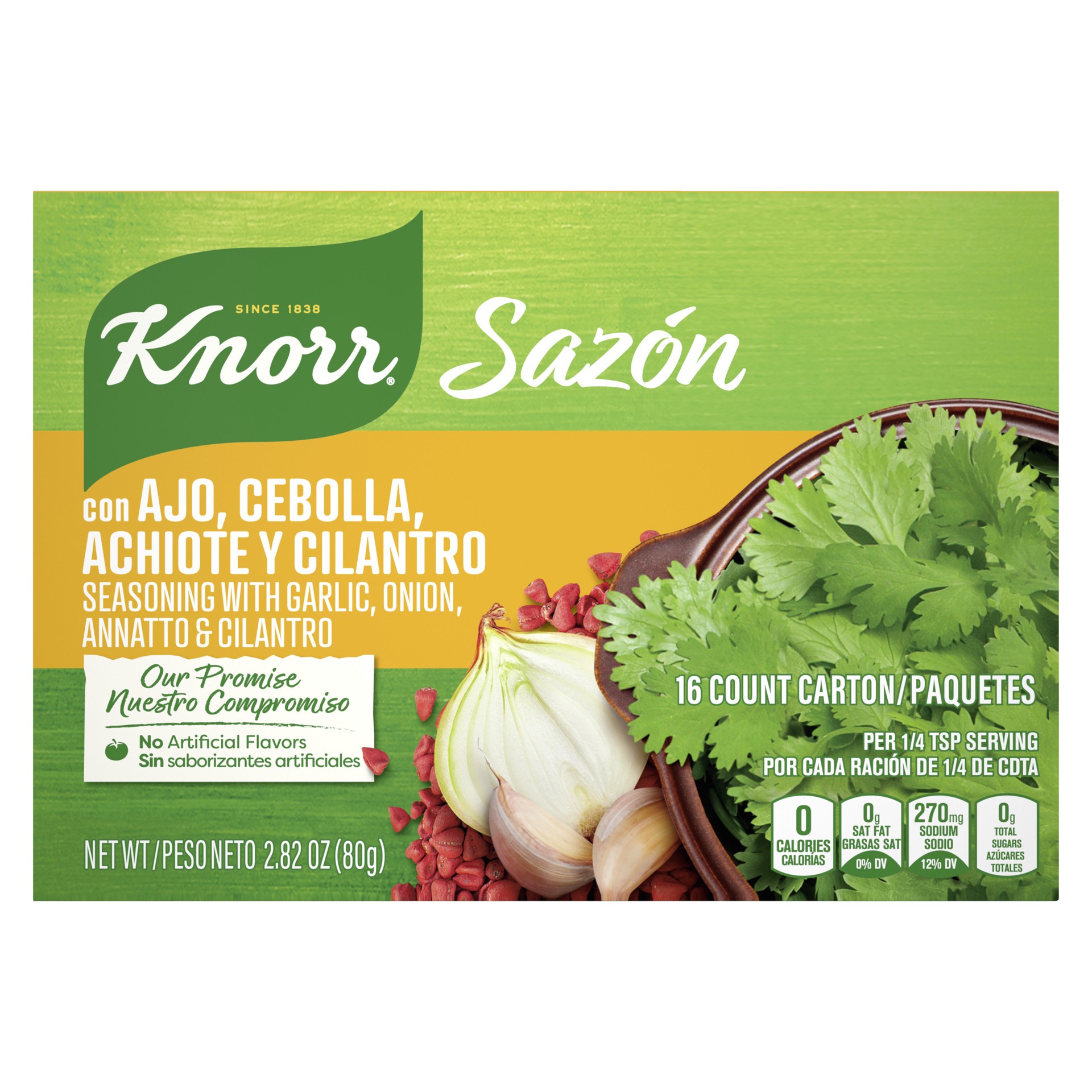 slide 1 of 4, Knorr Sazón Flavorful Seasoning Garlic, Onion, Annatto & Cilantro, 2.8 oz, 16 Count , 2.8 oz