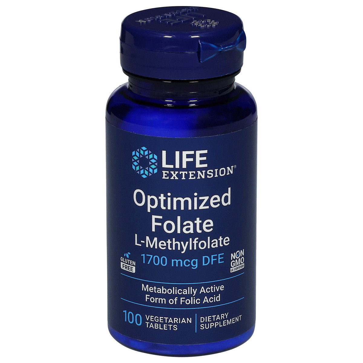 slide 1 of 6, Life Extension 1700 mcg DFE L-Methylfolate Optimized Folate 100 Vegetarian Tablets, 100 ct