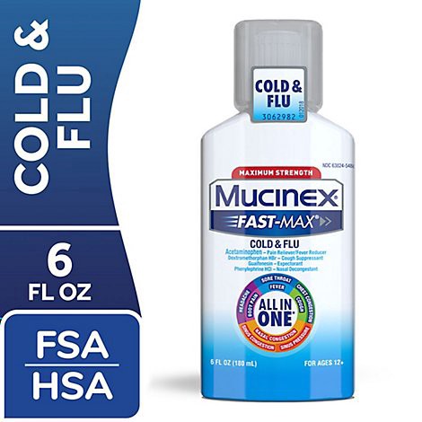 slide 1 of 1, Mucinex Fast-Max Cold & Flu Medicine All In One Maximum Strength Liquid - 6 Fl. Oz, 6 fl oz