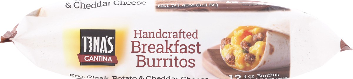 slide 5 of 12, Tina's Cantina 12 Pack Handcrafted Egg, Steak, Potato & Cheddar Cheese Breakfast Burrito 12 ea, 12 ct