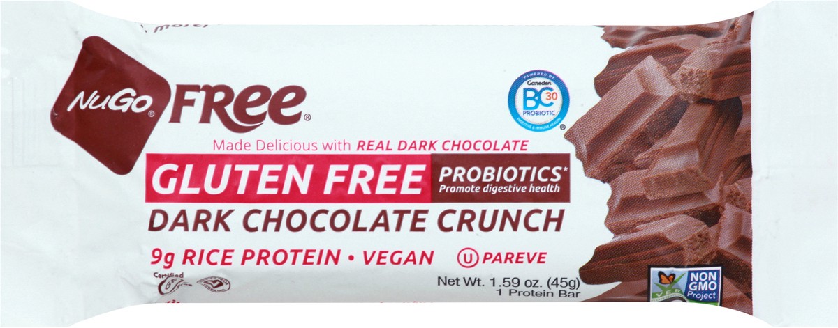 slide 8 of 14, NuGo Free Gluten Free Dark Chocolate Crunch Protein Bar 1.59 oz, 1.59 oz