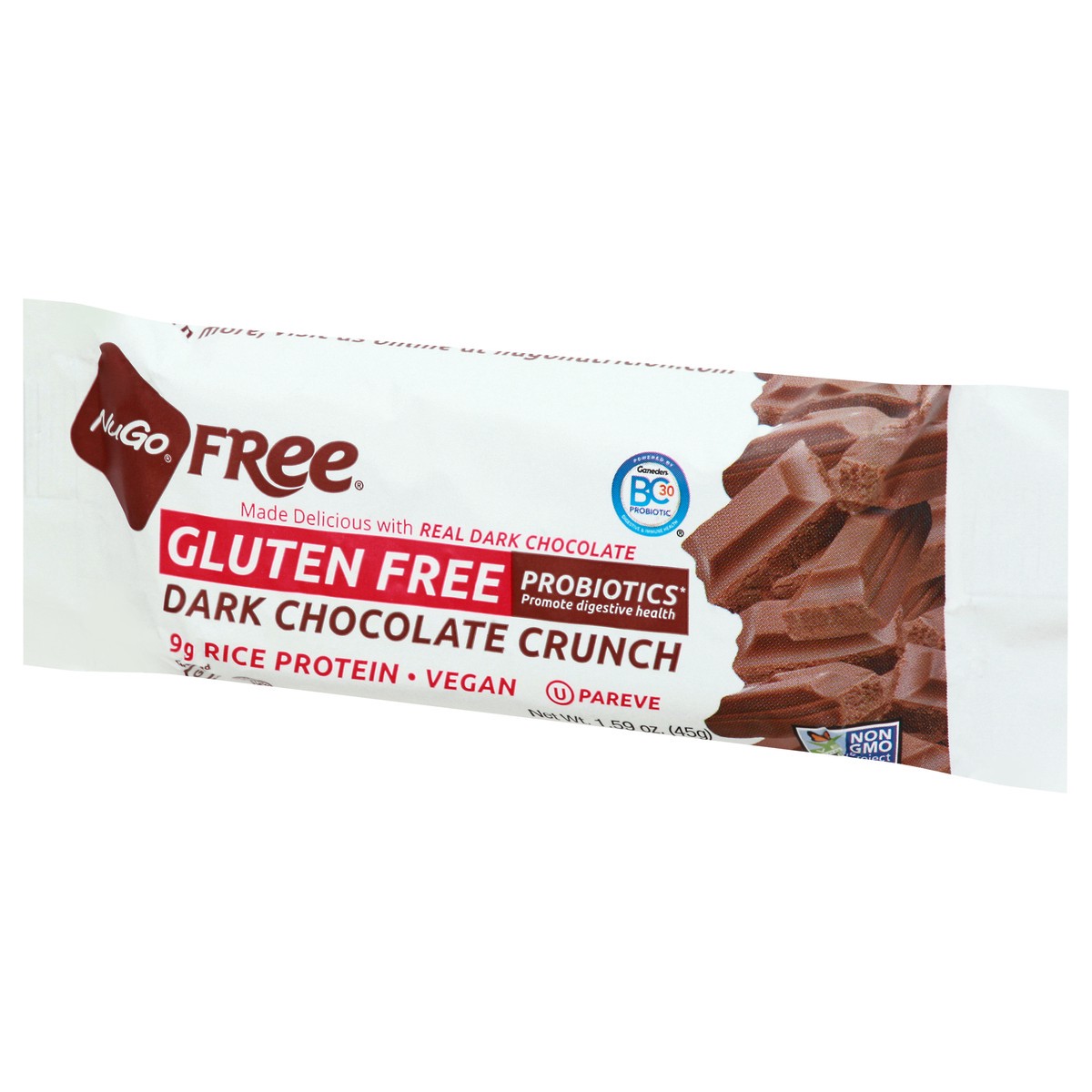 slide 4 of 14, NuGo Free Gluten Free Dark Chocolate Crunch Protein Bar 1.59 oz, 1.59 oz