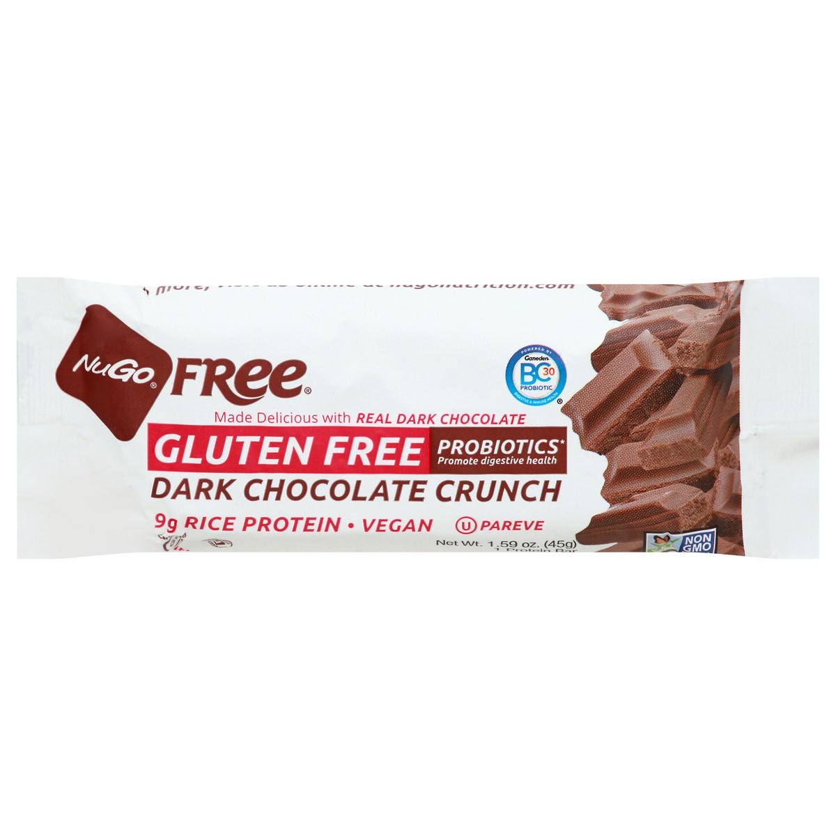 slide 14 of 14, NuGo Free Gluten Free Dark Chocolate Crunch Protein Bar 1.59 oz, 1.59 oz